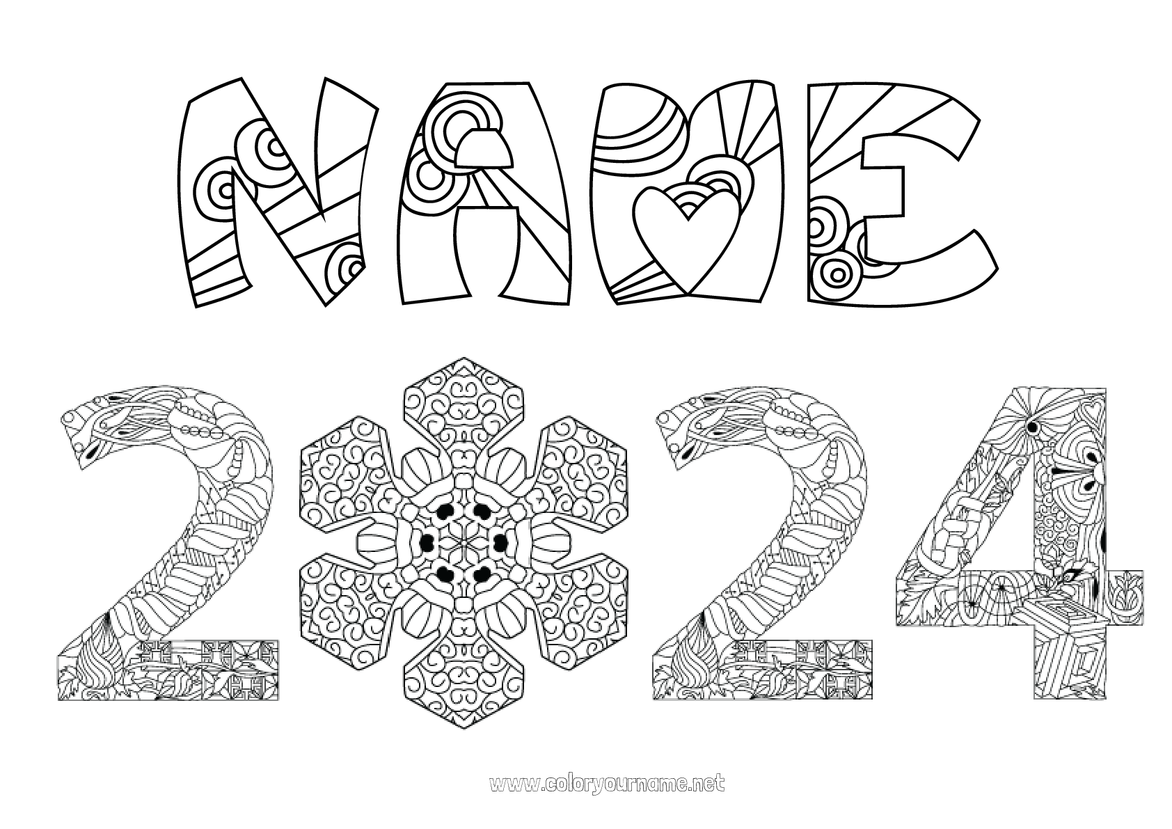 Coloring page No.3441 - Happy new year Snowflakes Complex coloring pages