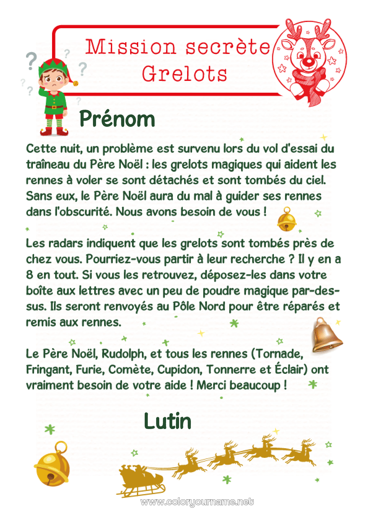 Coloriage N Cloche Mission Du Lutin De No L Lettres De Lutins Farceurs