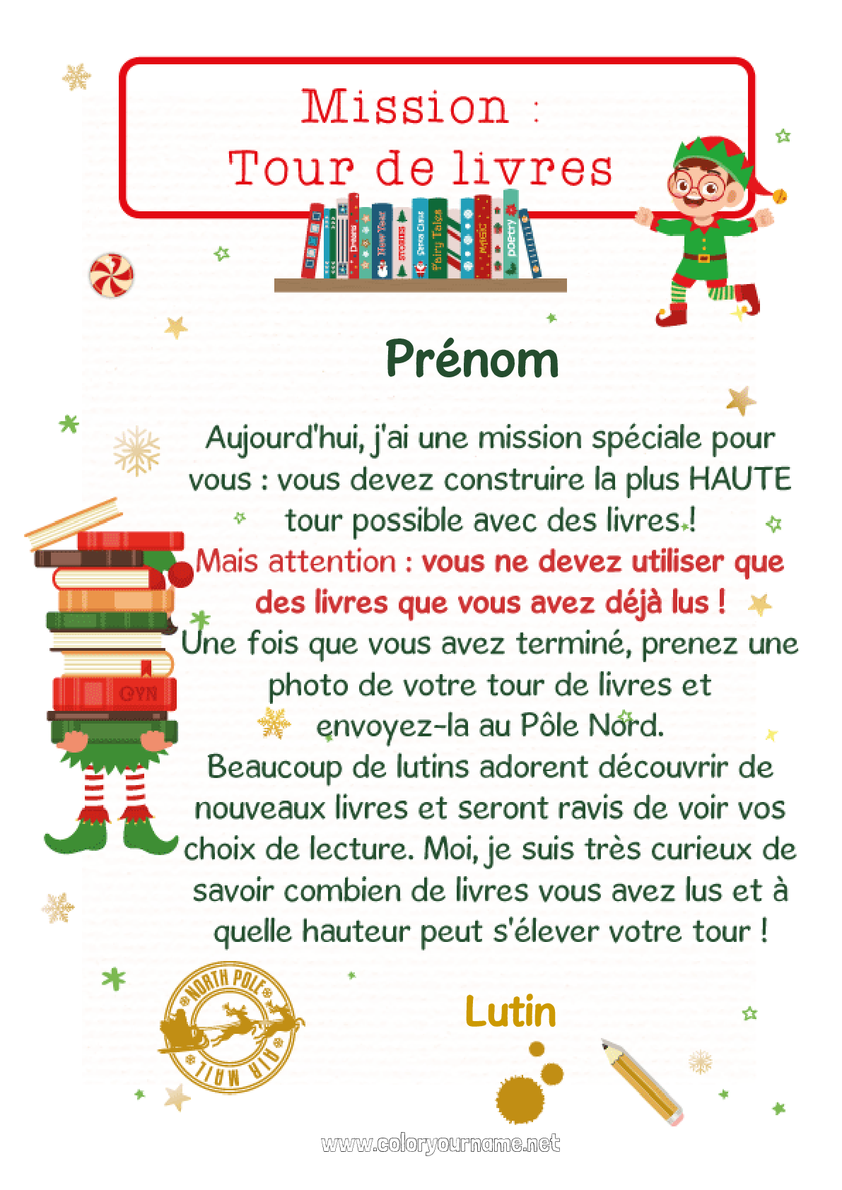 Coloriage N Mission Du Lutin De No L Lettres De Lutins Farceurs Livre