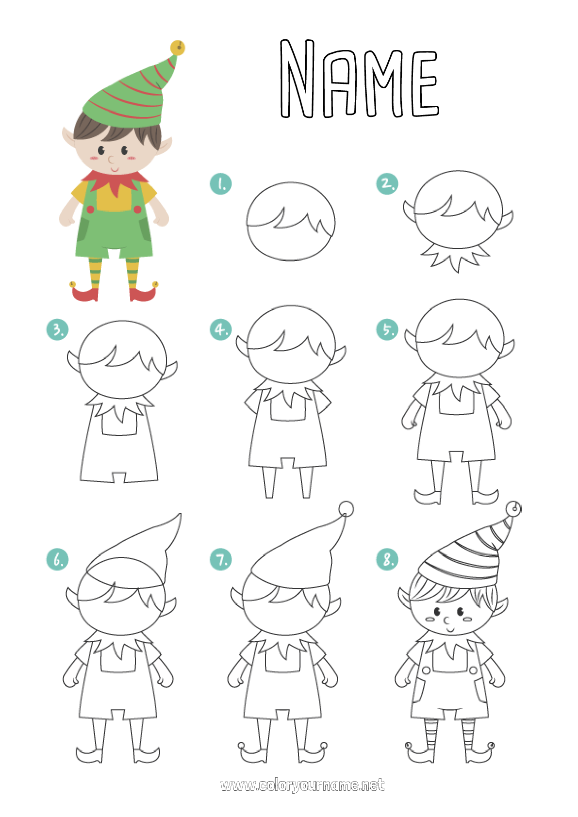 Coloring page No.3494 - Christmas elves Children's activities Learn to draw