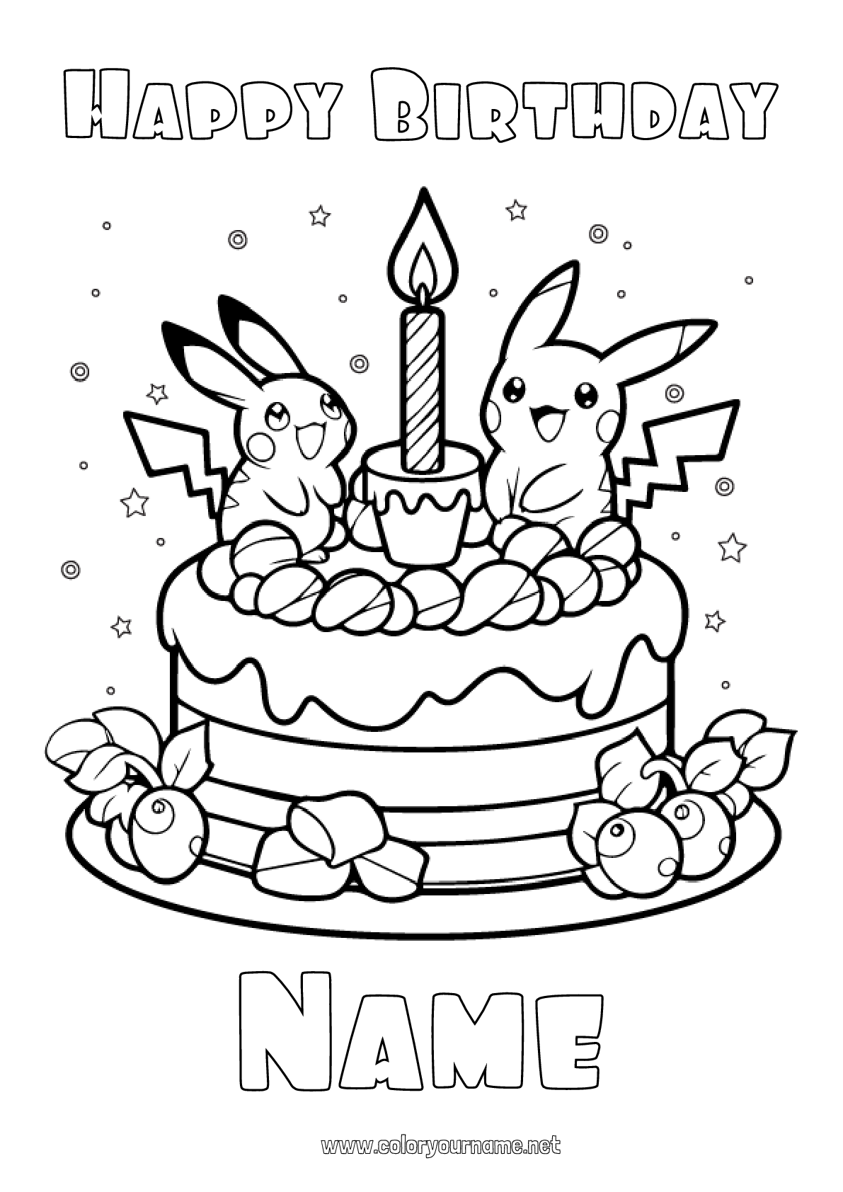 Coloring page No.3573 - Cake Birthday Pokemon