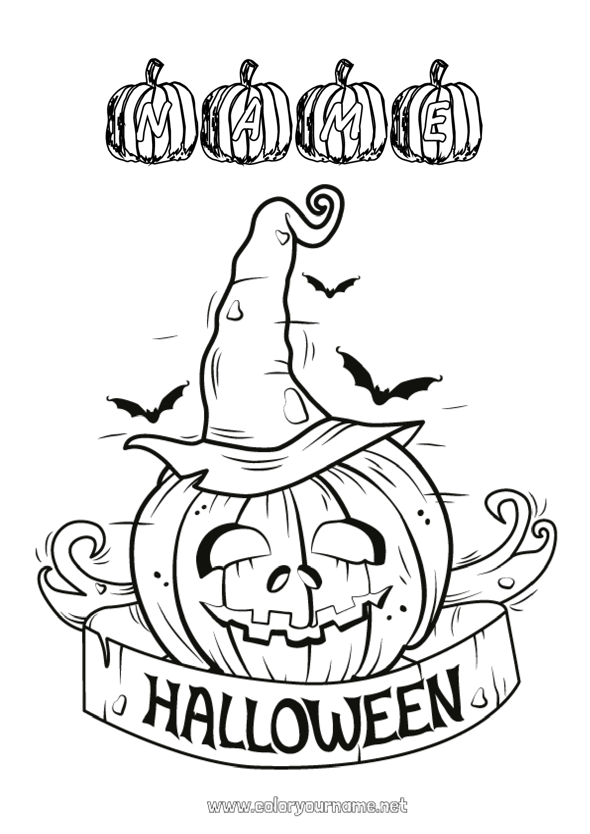 Coloring page No.36 - Pumpkin Halloween Inscription 