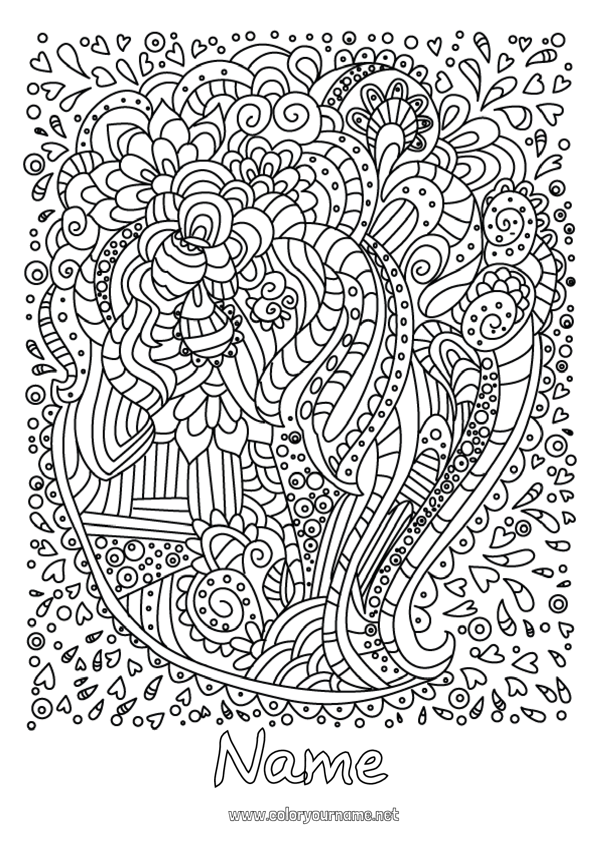 Coloring page No.3733 - Flowers Heart I love you