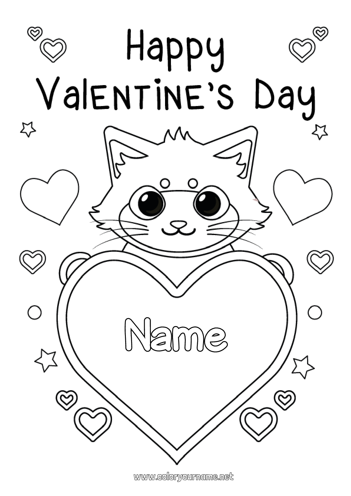 Coloring Page No.3756 - Heart Cat Valentine's Day