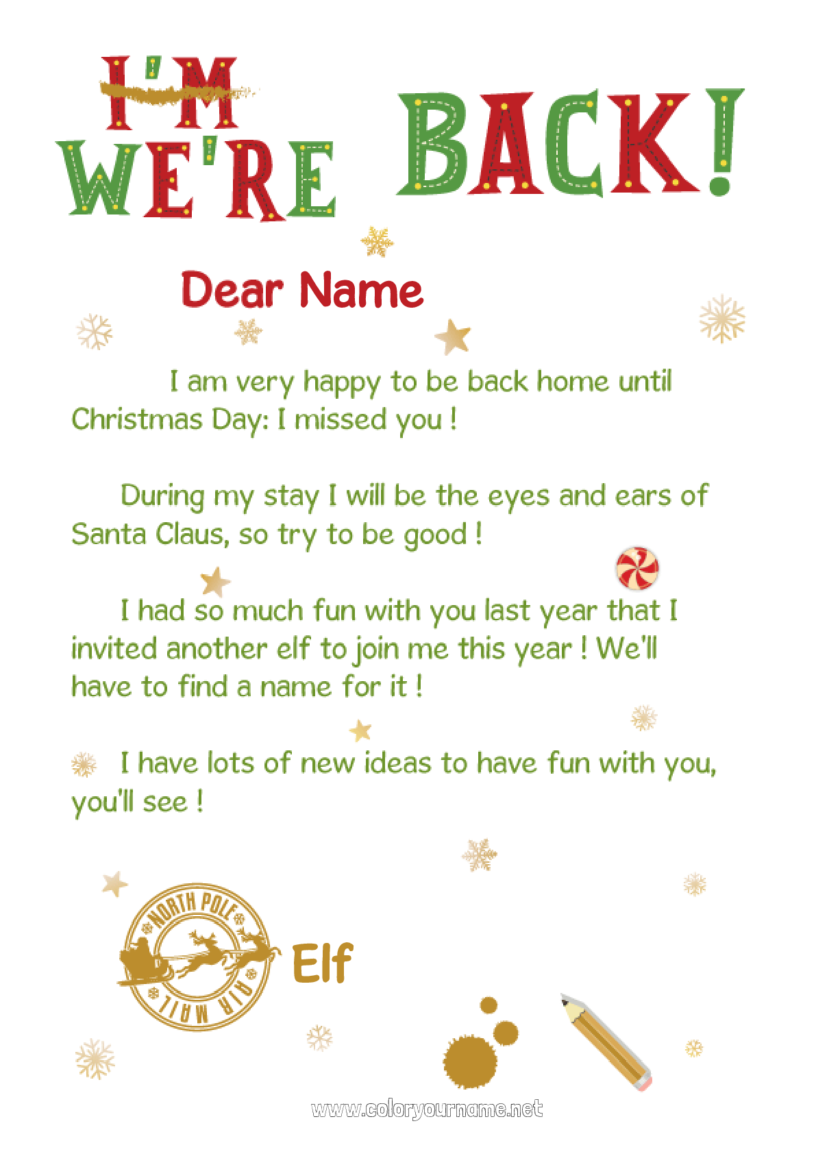 Coloring page No.388 - Christmas elves Letters from prankster elves