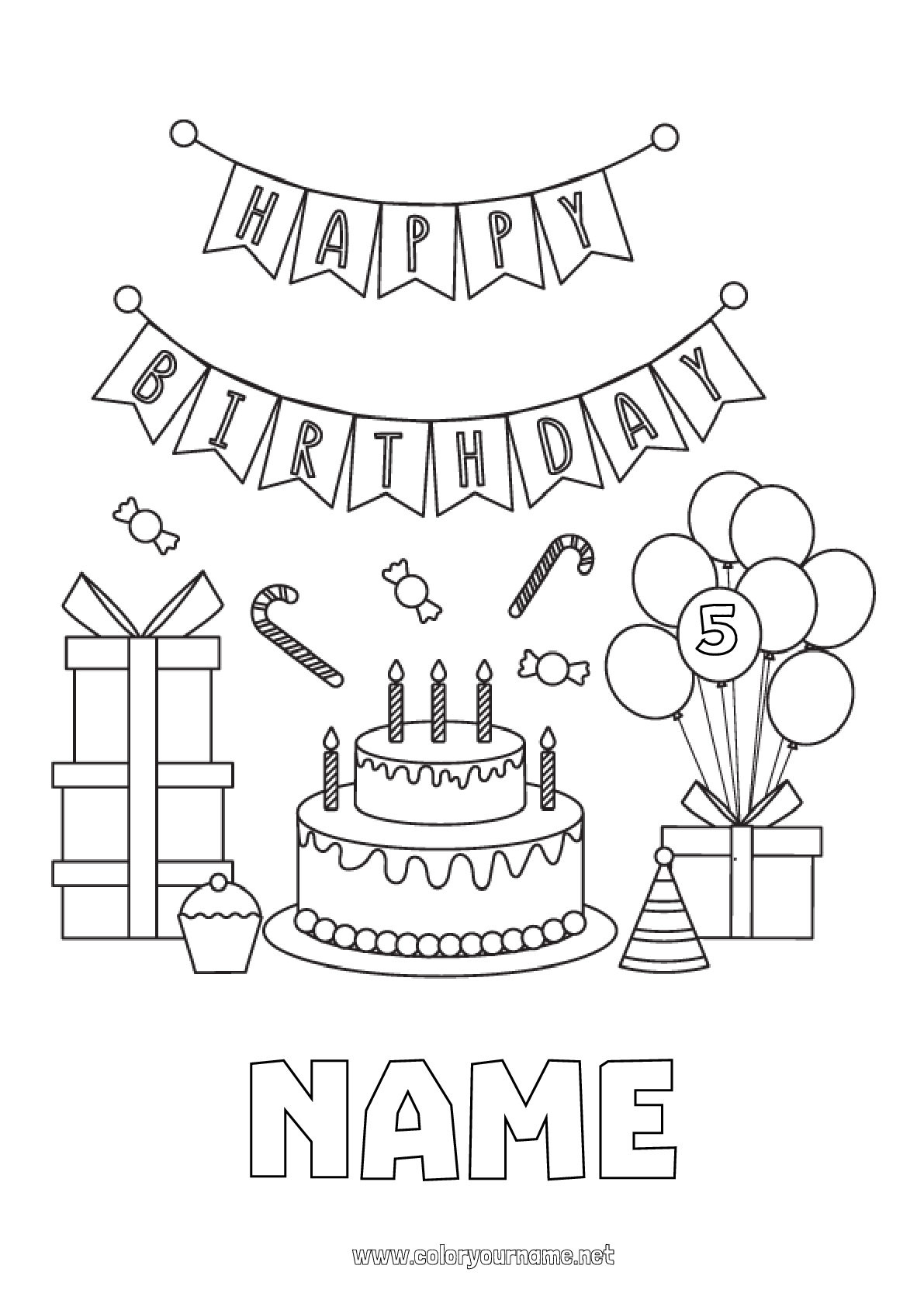 Coloring page No.4161 - Cake Gifts Birthday