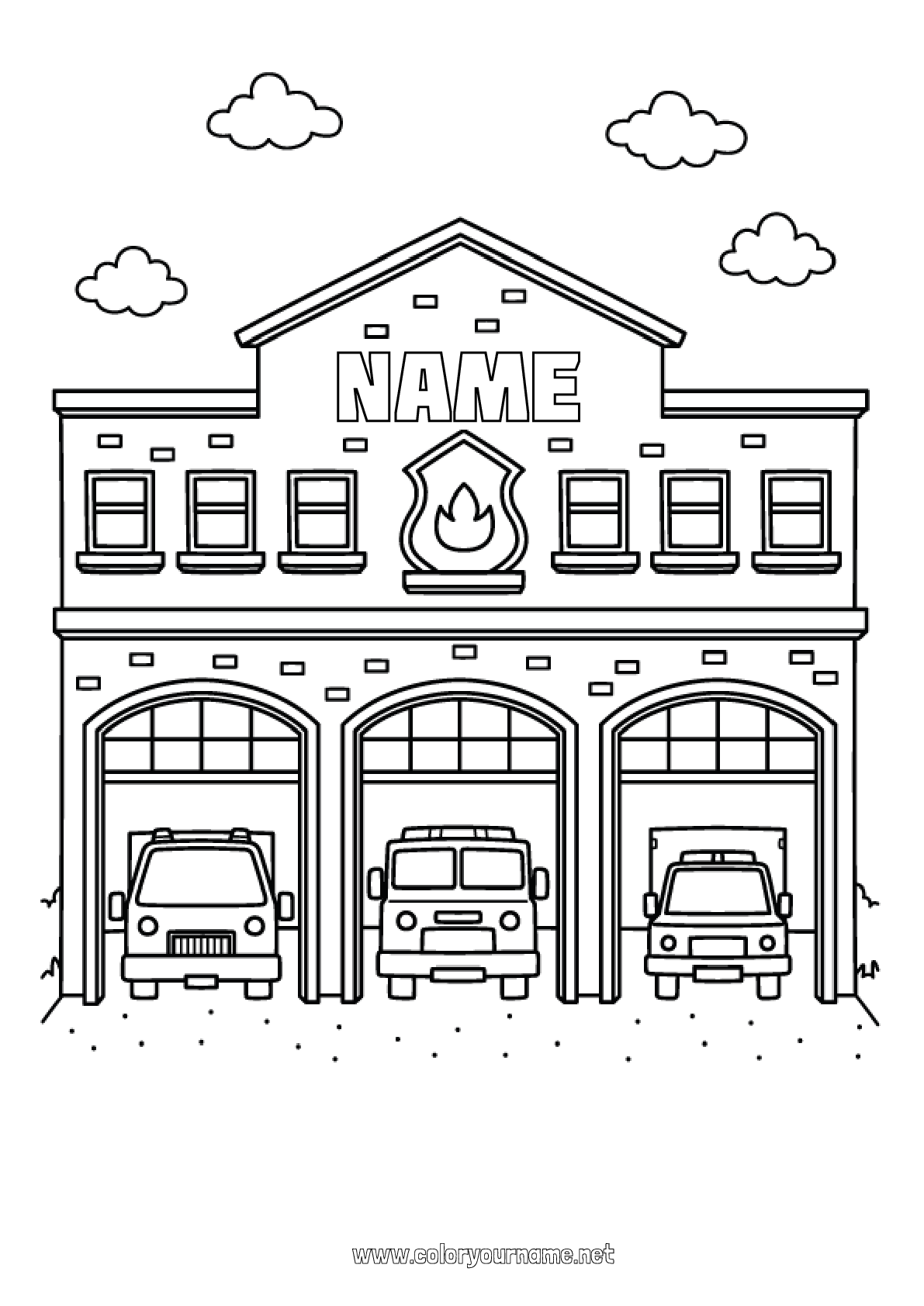 Coloring page No.4208 - Garage Fireman firefighter Security Professions