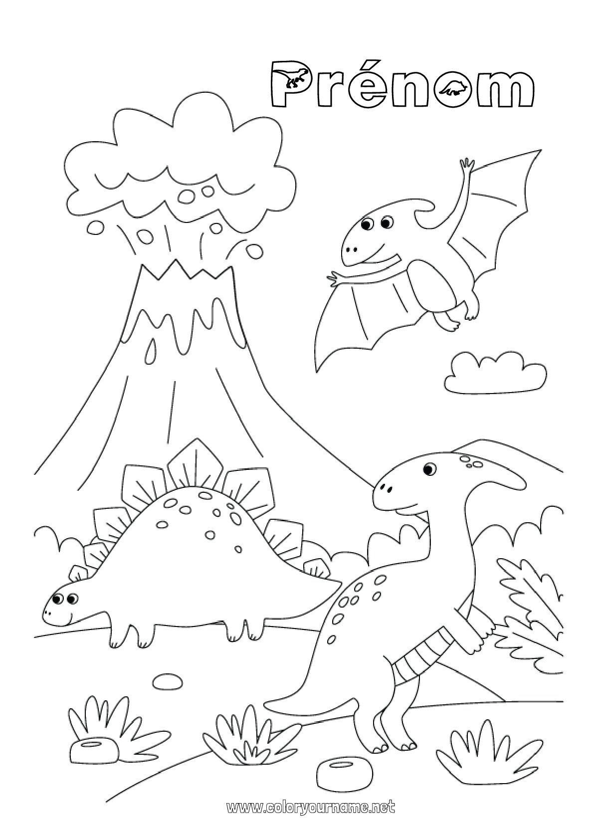 Coloriage n°4287 - Dinosaures Volcan Animal