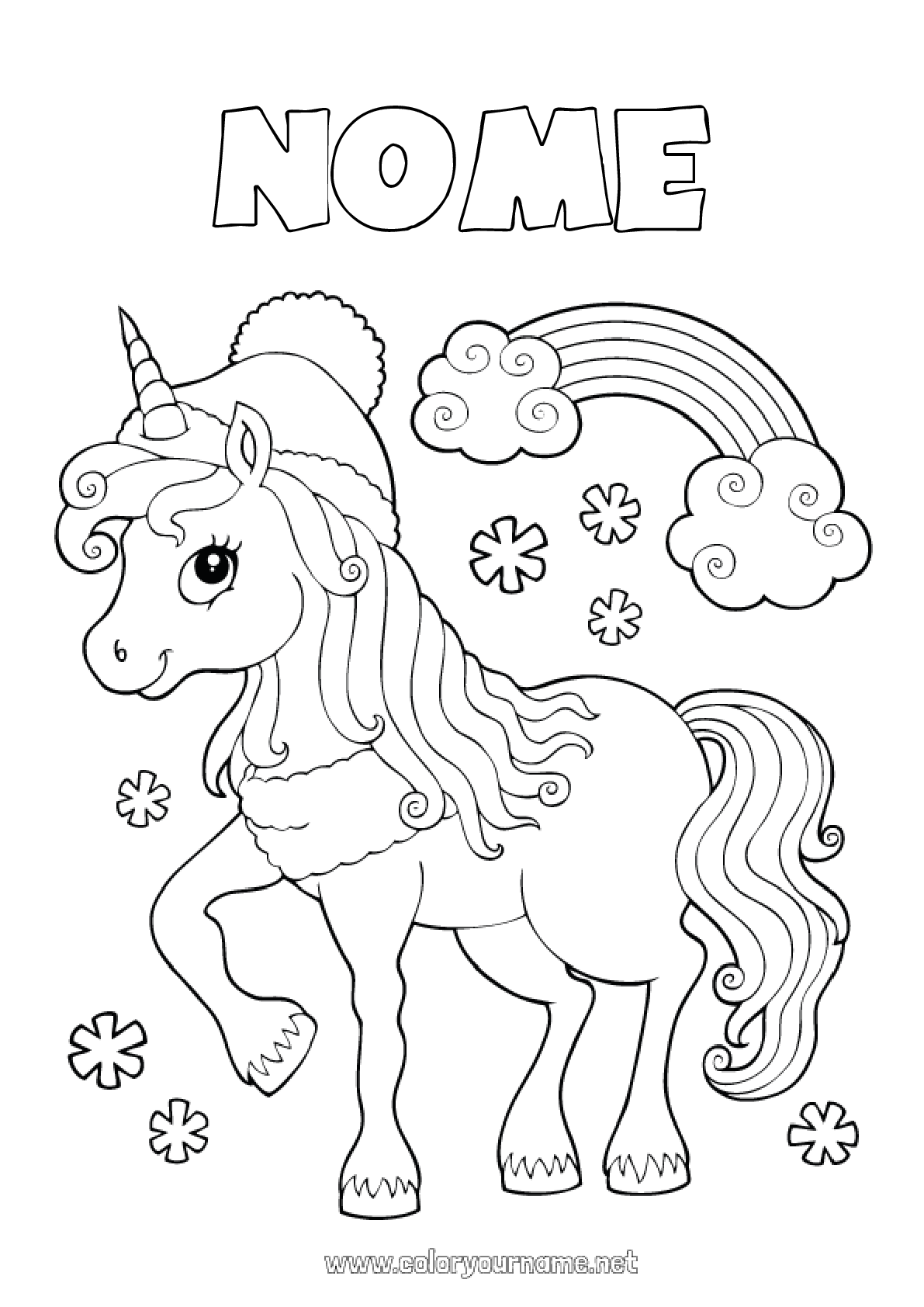 Disegno di unicorno per bambini in stile mandala da stampare e