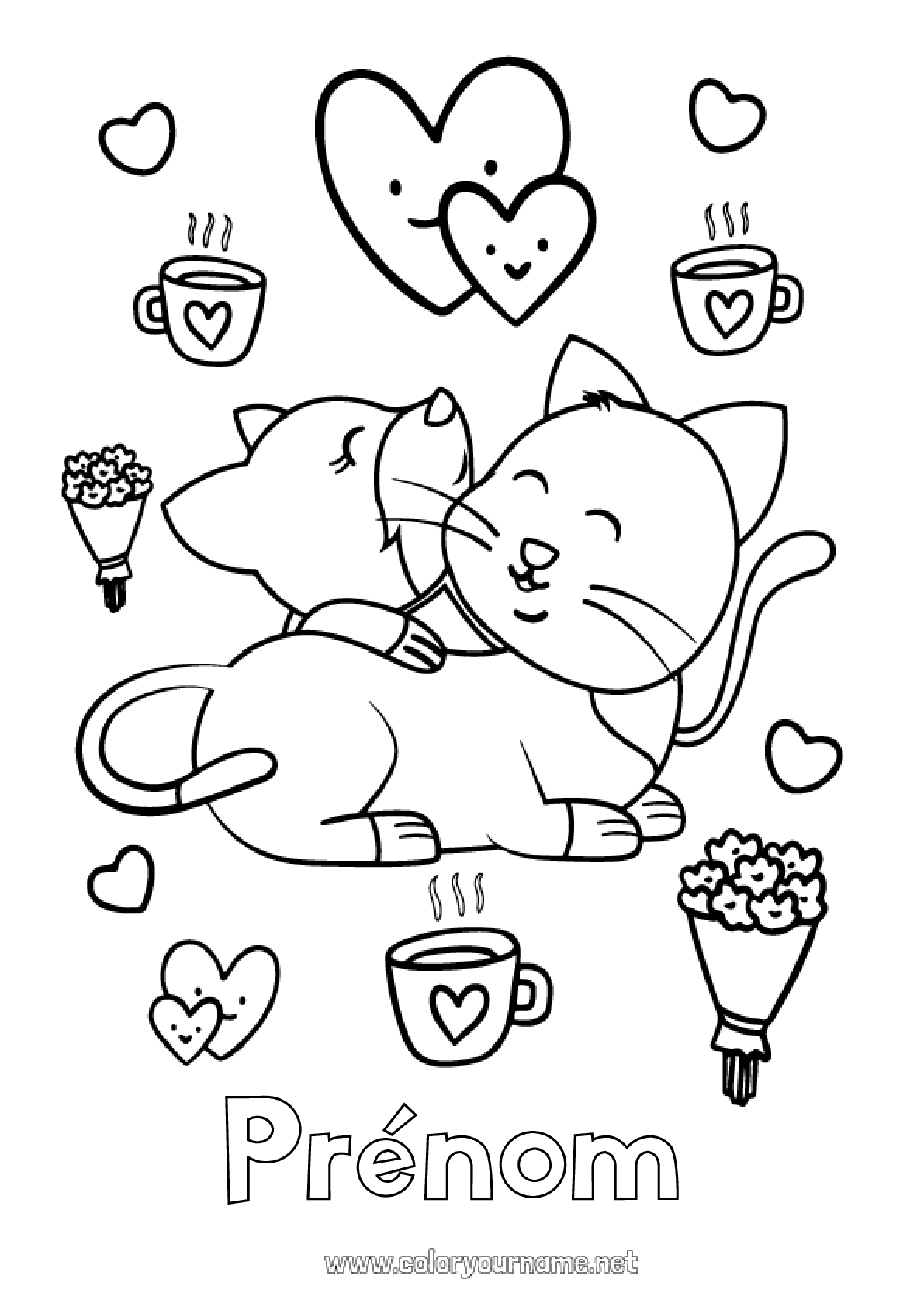 Coloriage n°734 - Coeur Chat Maman