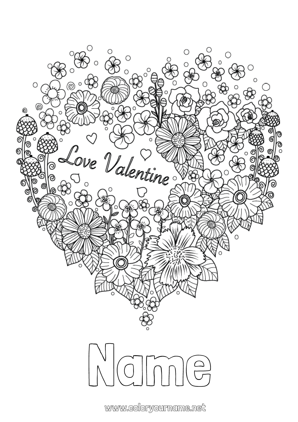 Coloring page No.791 - Flowers Heart I love you