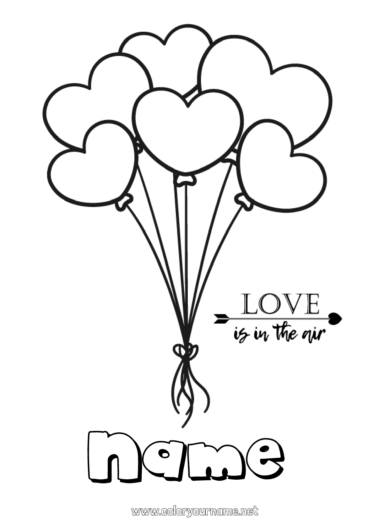 Coloring page No.985 - Heart Balloons I love you
