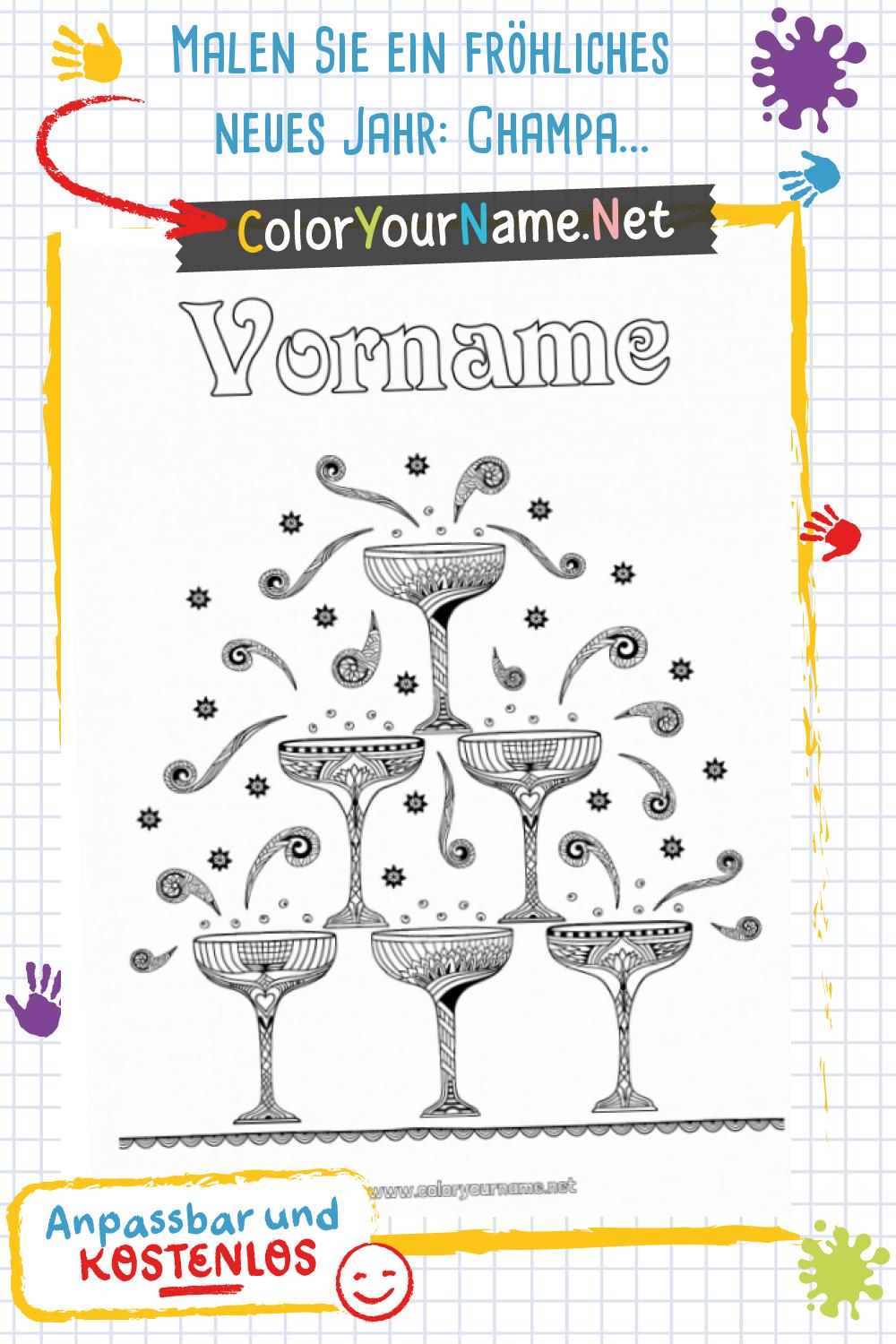 Malen Sie ein fröhliches neues Jahr Champagne Zentangle Pyramide