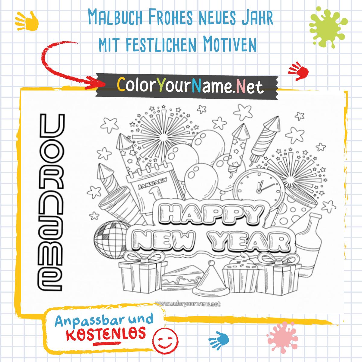 Malbuch Frohes neues Jahr mit festlichen Motiven